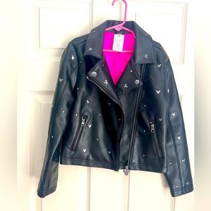 Disney store Mickey Mouse motorcycle faux leather black jacket size 7/8